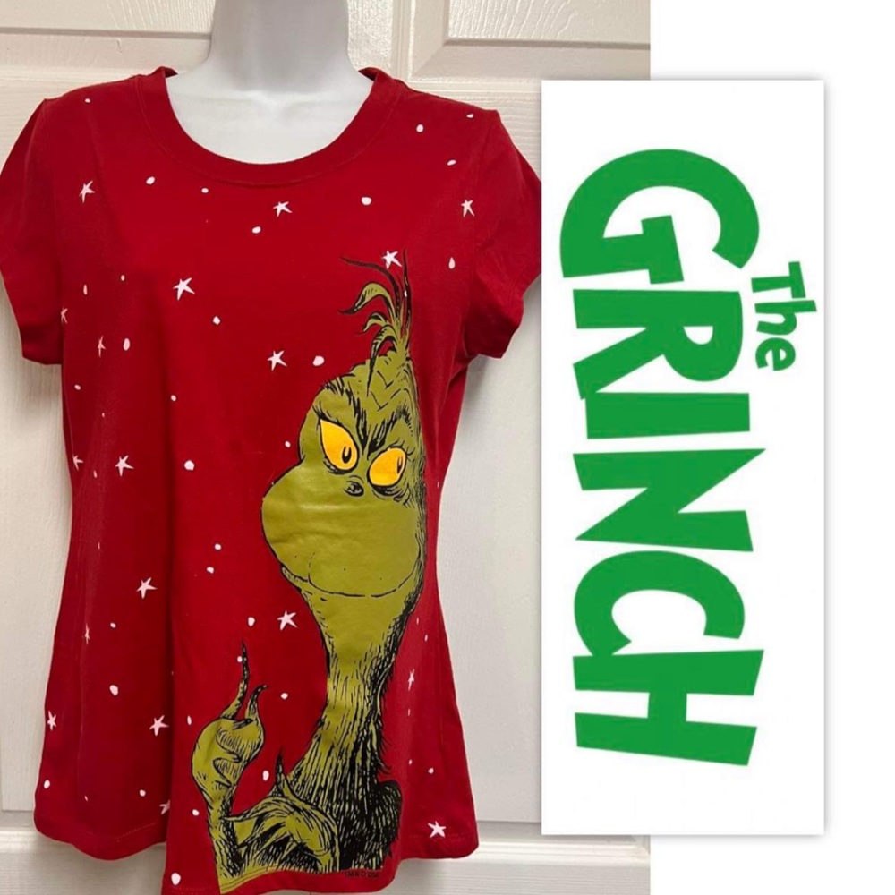The Grinch Girls Solid Red Graphic Crew Neck Short Sleeve Dr Seuss Top